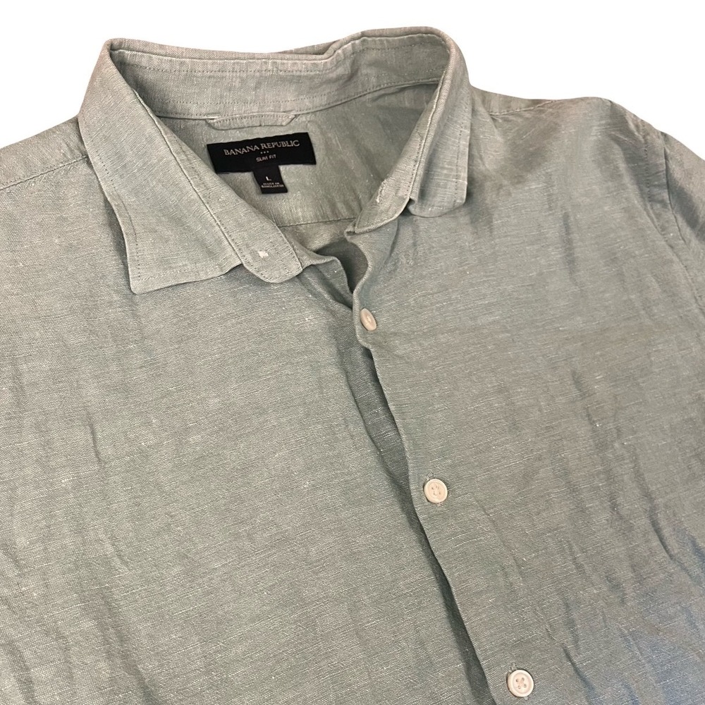 Banana Republic Mens Slim Fit Short Sleeve Button Down Shirt Sage Green Large
